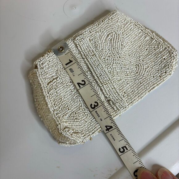 Vintage Beaded Belt Bag Clutch Snap Close Ivory Hand Made In France Lattice - Picture 4 of 7